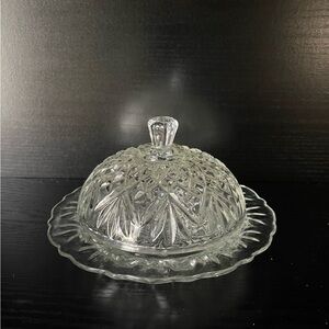 Anchor Hocking Clear Pressed Glass Round Butter Dish with Dome Lid
